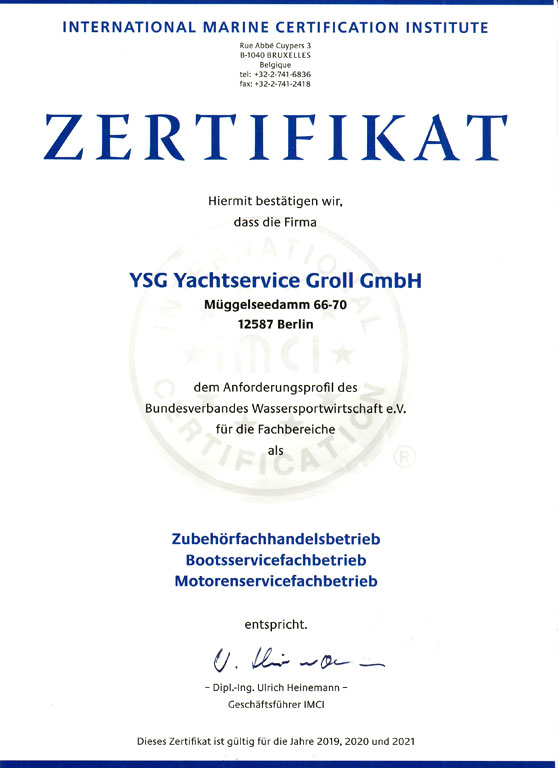 ysg yachtservice groll zertifikat