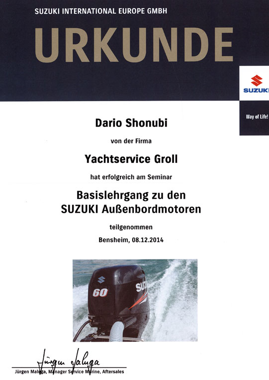 Yachtservice Berlin Zertifikat